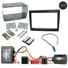 Porsche Double Din Fascia Black Complete Fitting Kit with Steering Wheel Control Interface