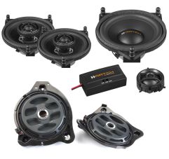 Match Mercedes Audio Upgrade Custom Package with 2-Way Component Speakers, Coaxial Speakers and Subwoofers