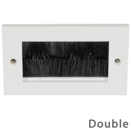 2-Gang Plastic Brush Wallplates White Double Plate Cable Tidy Entry TV Outlet
