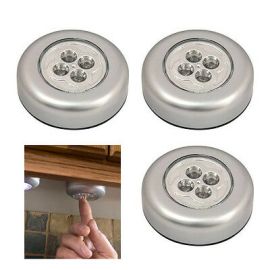 3 x  4 LED Lights Stick & Push On Off Self-Adhesive Cupboard Wall Stick On Light