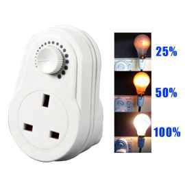 Dimmer Socket Switch Light Table Lamp 3Pin Mains Plug in Adaptor - Free Delivery