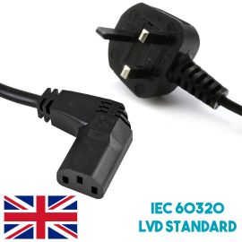 2m Metre Right Angle Power Cord Kettle Lead Printer Cable UK Plug IEC 3 Pin