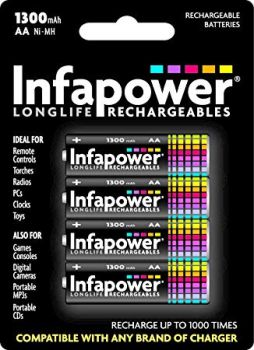 InfaPower 4 x AA 1300mAh Ni-MH Rechargeable Batteries For Remote Radio Clock