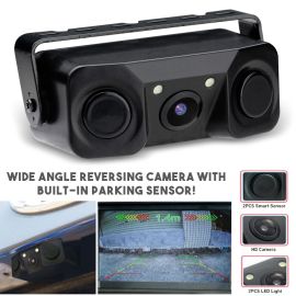 Rear View Reverse Day/Night Car Camera & Built-in Parking Sensors + 2 LED Lights