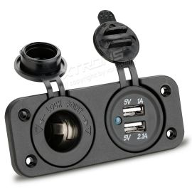Car 12V Socket and Dual USB Charger 5V 2.1A for Mobile Phones, iPad, Tablets